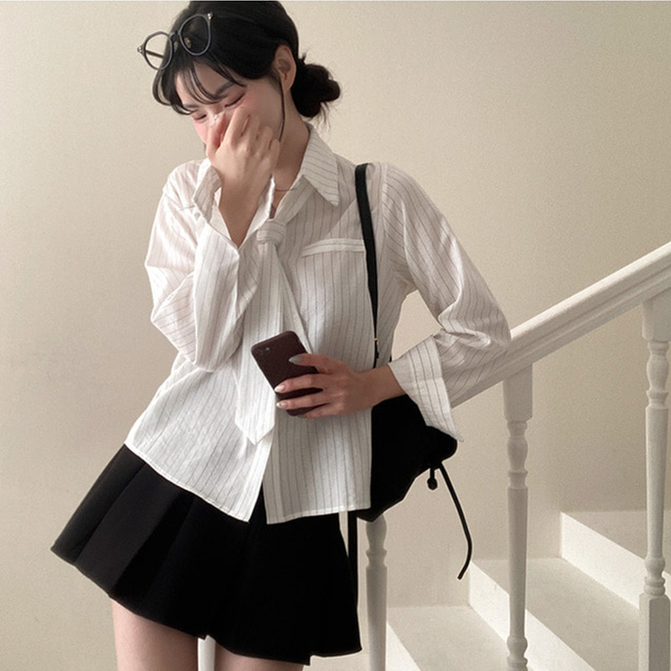 【タイ付き】ラブミーストライプシャツ WHITE