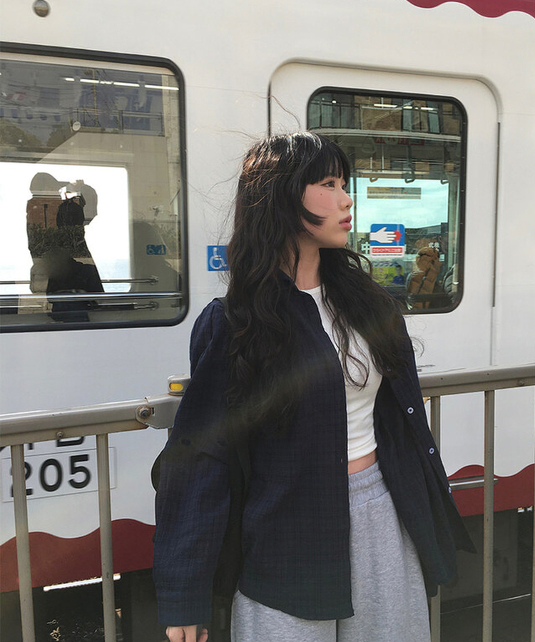 チェックナチュラルフィットシャツ NAVY