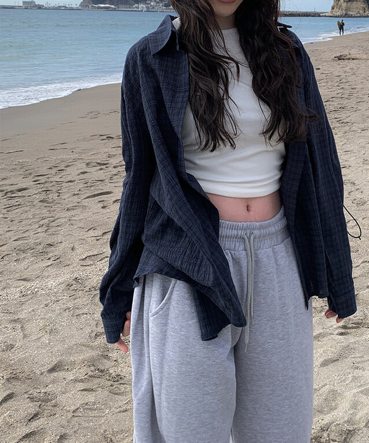 チェックナチュラルフィットシャツ NAVY