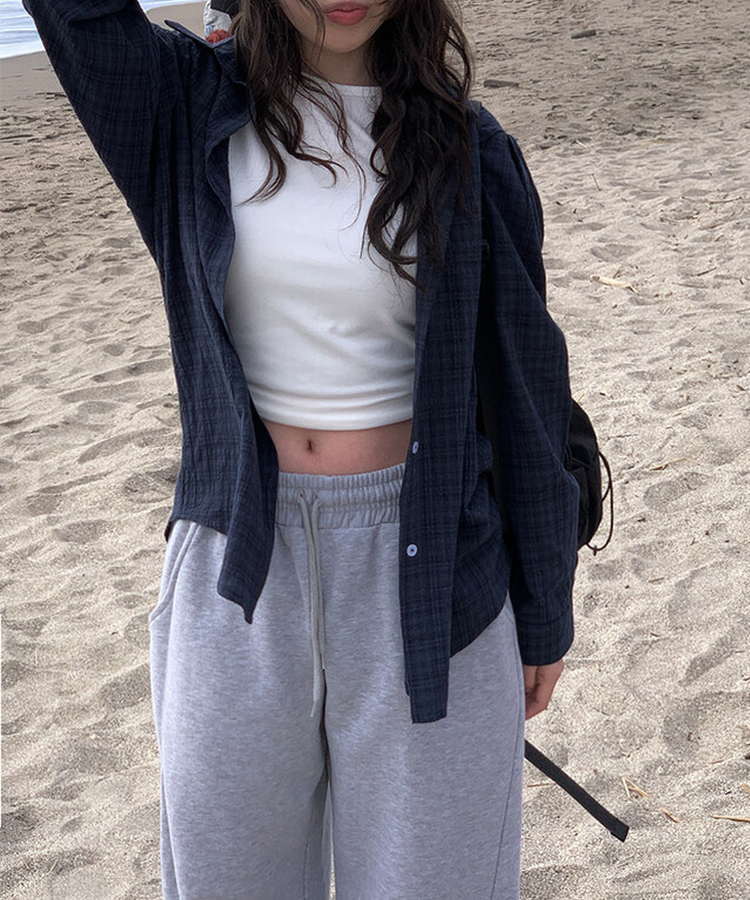 チェックナチュラルフィットシャツ NAVY
