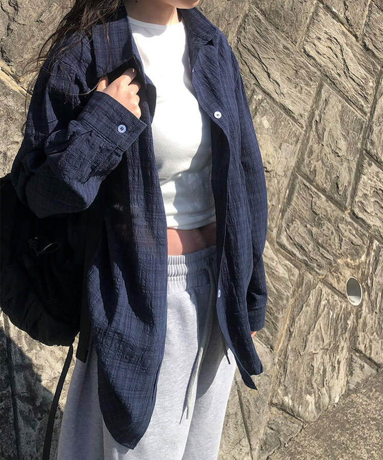 チェックナチュラルフィットシャツ NAVY