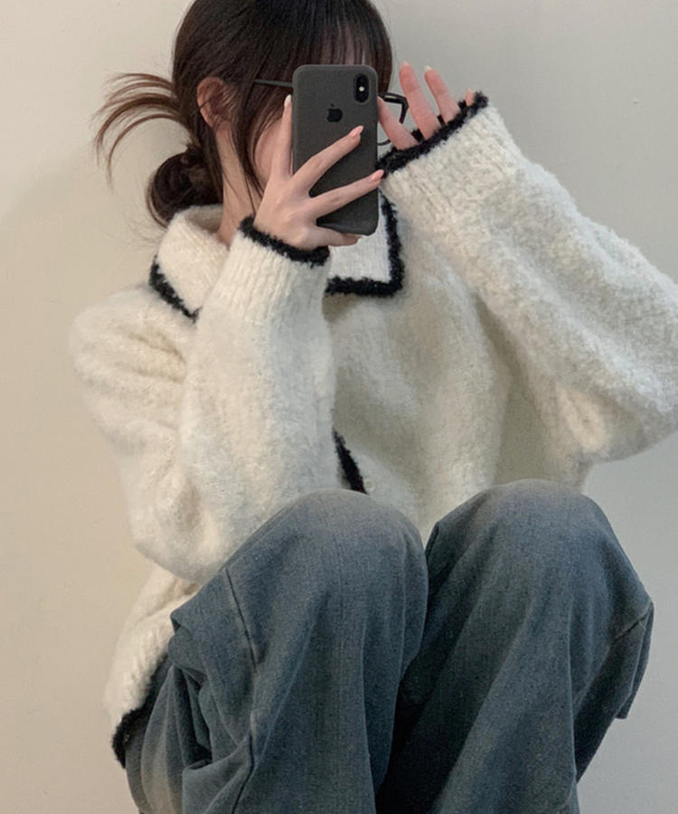 バイカラーカラーカーディガン IVORY
