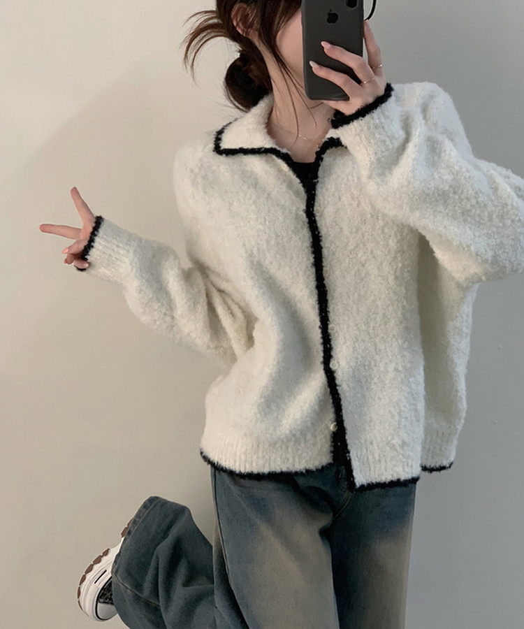 バイカラーカラーカーディガン IVORY