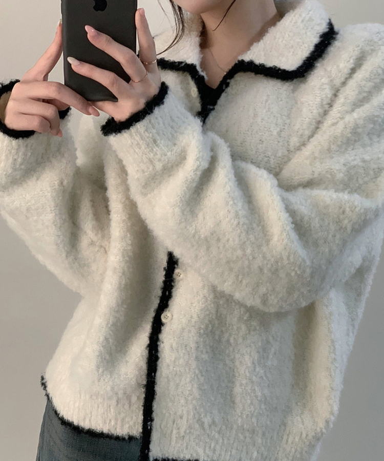 バイカラーカラーカーディガン IVORY