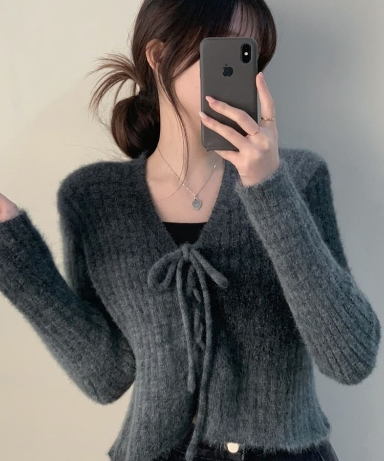 コルセットクロップドカーディガン GREY