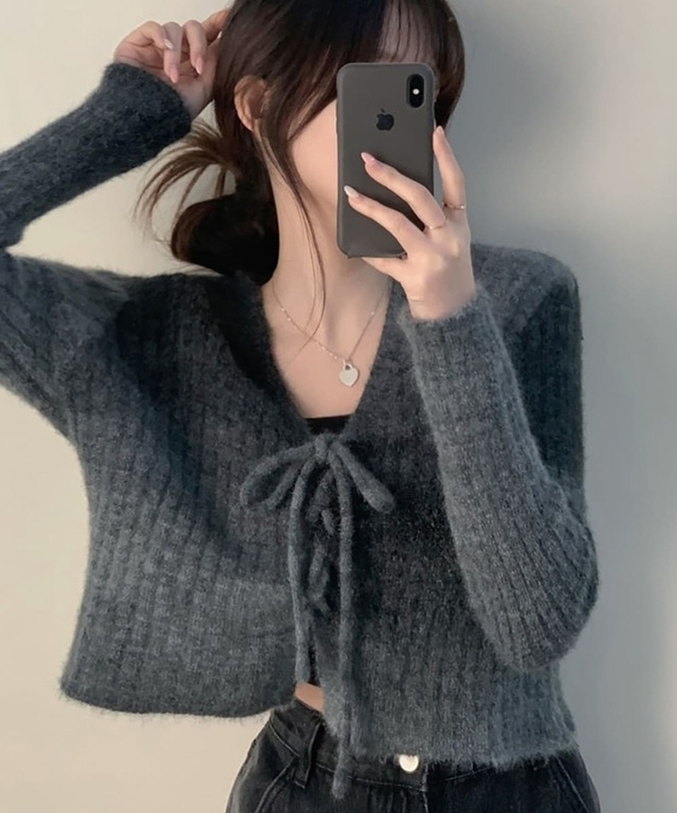 コルセットクロップドカーディガン GREY