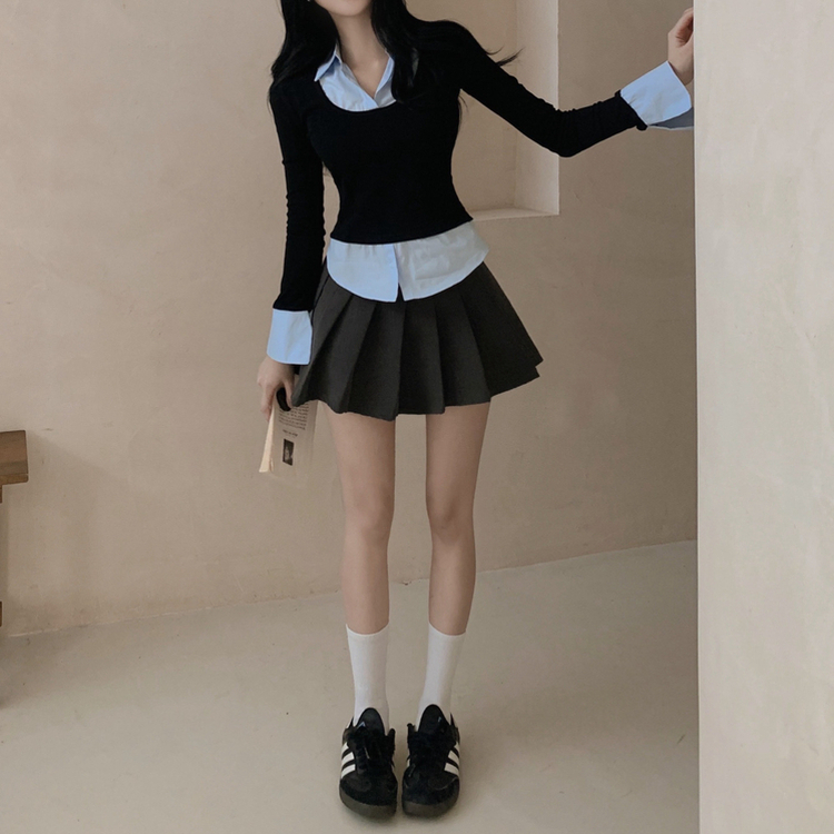 スリムレイヤード長袖Ｔシャツ BLACK