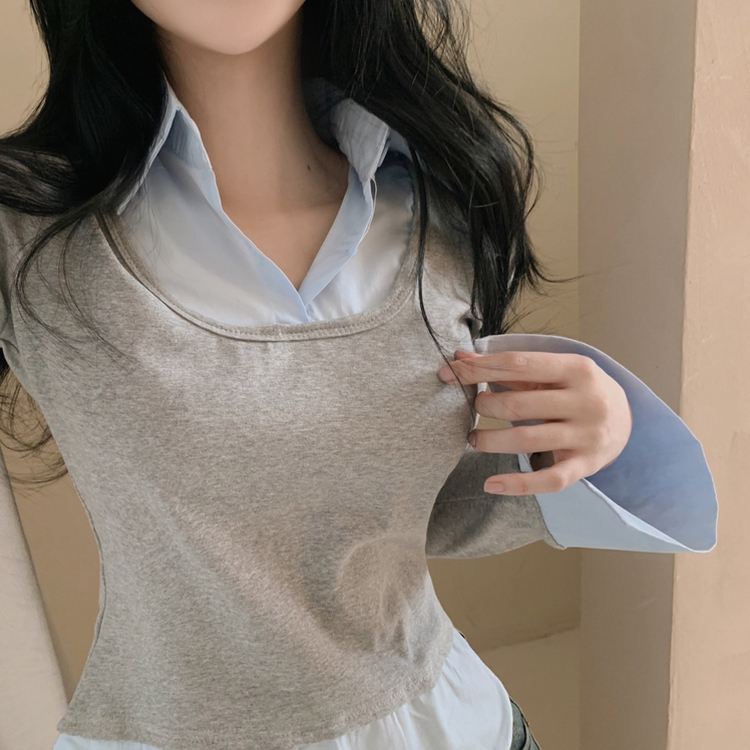 スリムレイヤード長袖Ｔシャツ GREY