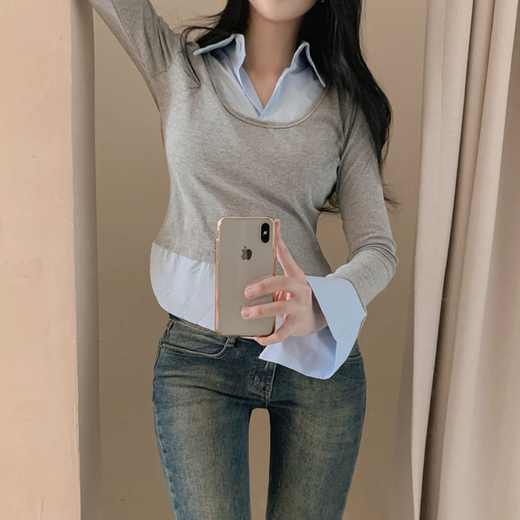 スリムレイヤード長袖Ｔシャツ GREY