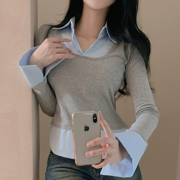 スリムレイヤード長袖Ｔシャツ GREY