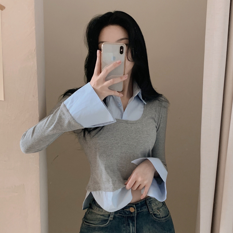スリムレイヤード長袖Ｔシャツ GREY