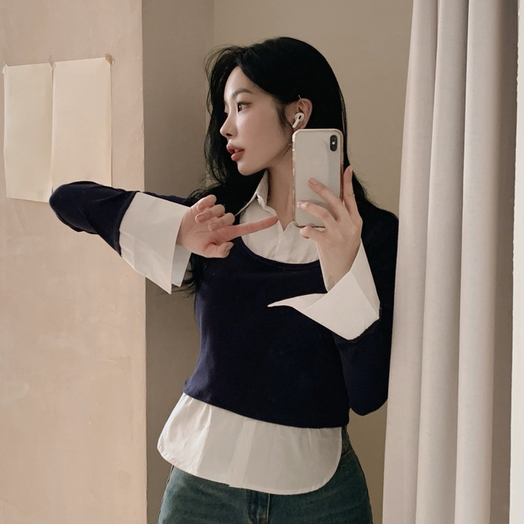 スリムレイヤード長袖Ｔシャツ NAVY