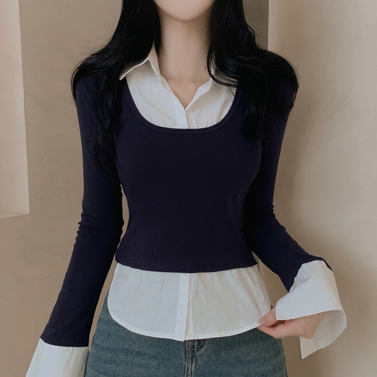 スリムレイヤード長袖Ｔシャツ NAVY