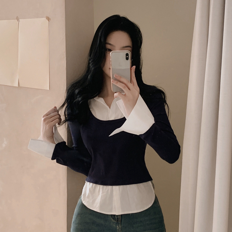 スリムレイヤード長袖Ｔシャツ NAVY