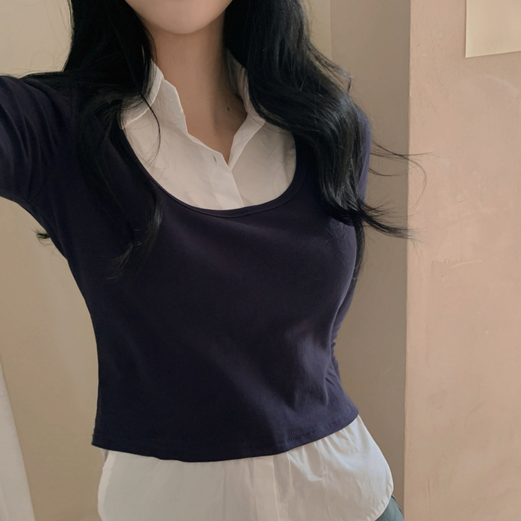 スリムレイヤード長袖Ｔシャツ NAVY