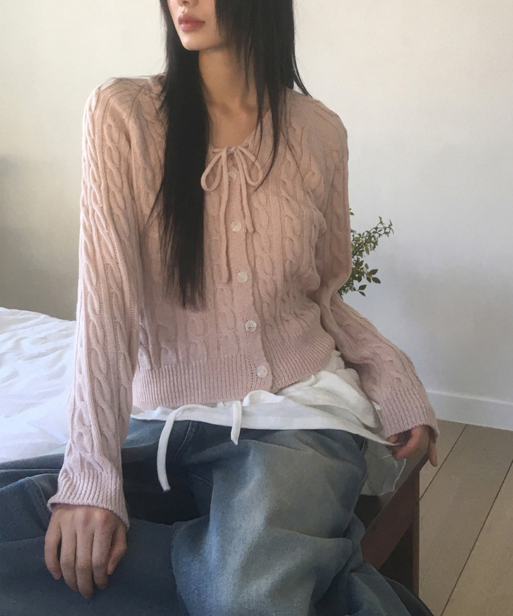 ツイストリボンニットカーディガン(5color) PINK