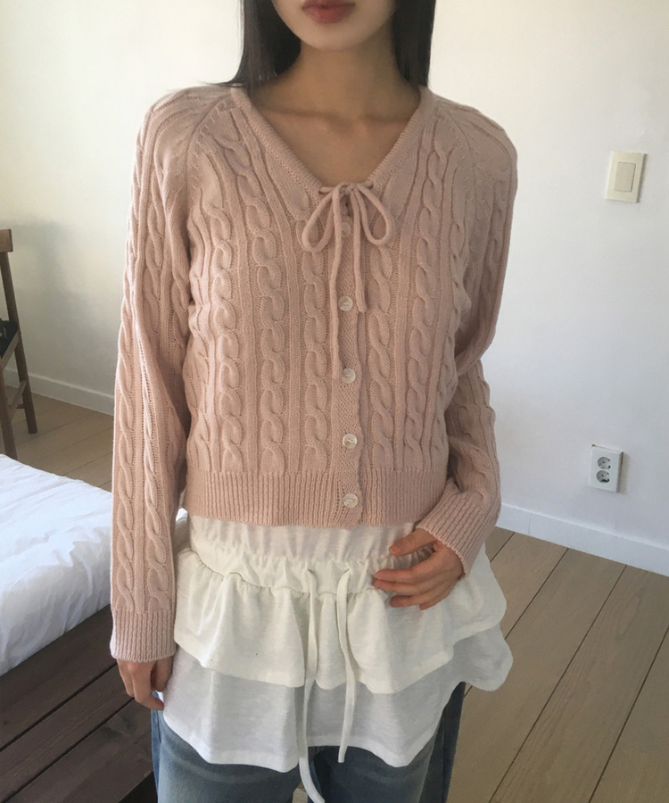 ツイストリボンニットカーディガン(5color) PINK