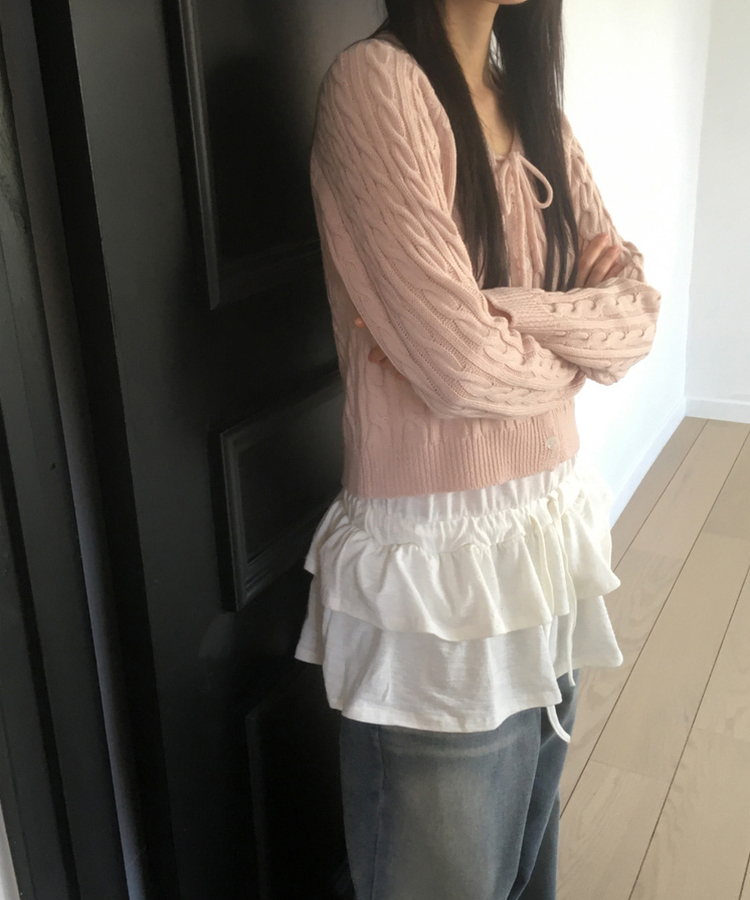 ツイストリボンニットカーディガン(5color) PINK