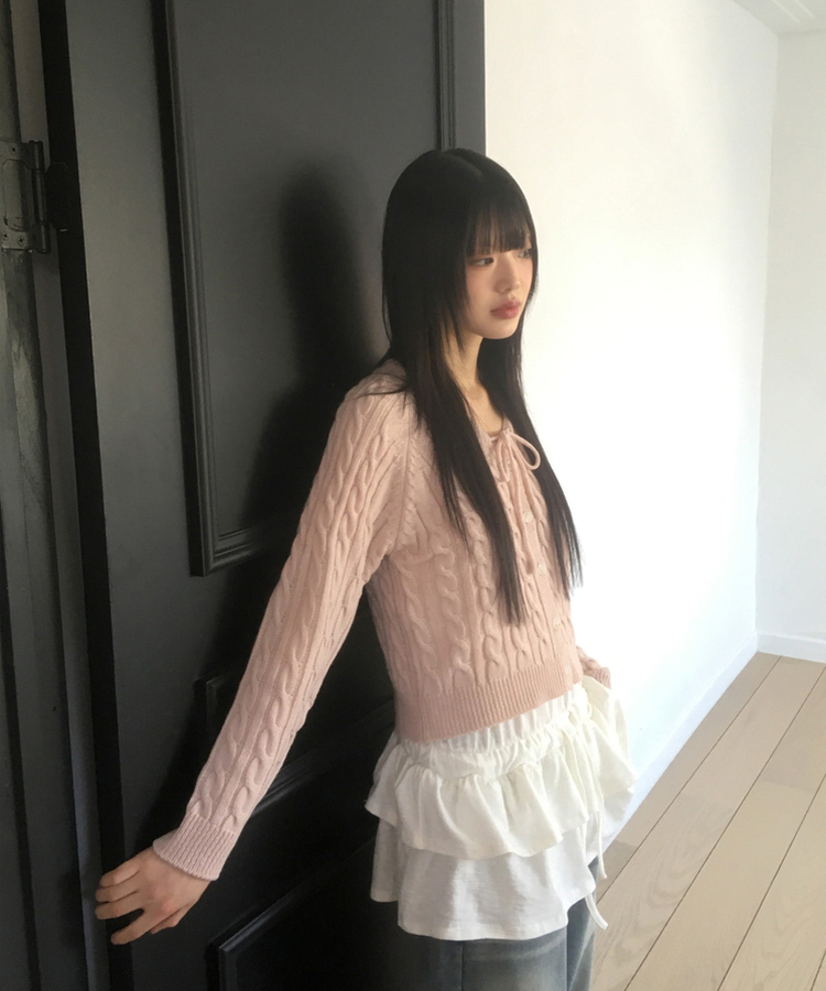 ツイストリボンニットカーディガン(5color) PINK