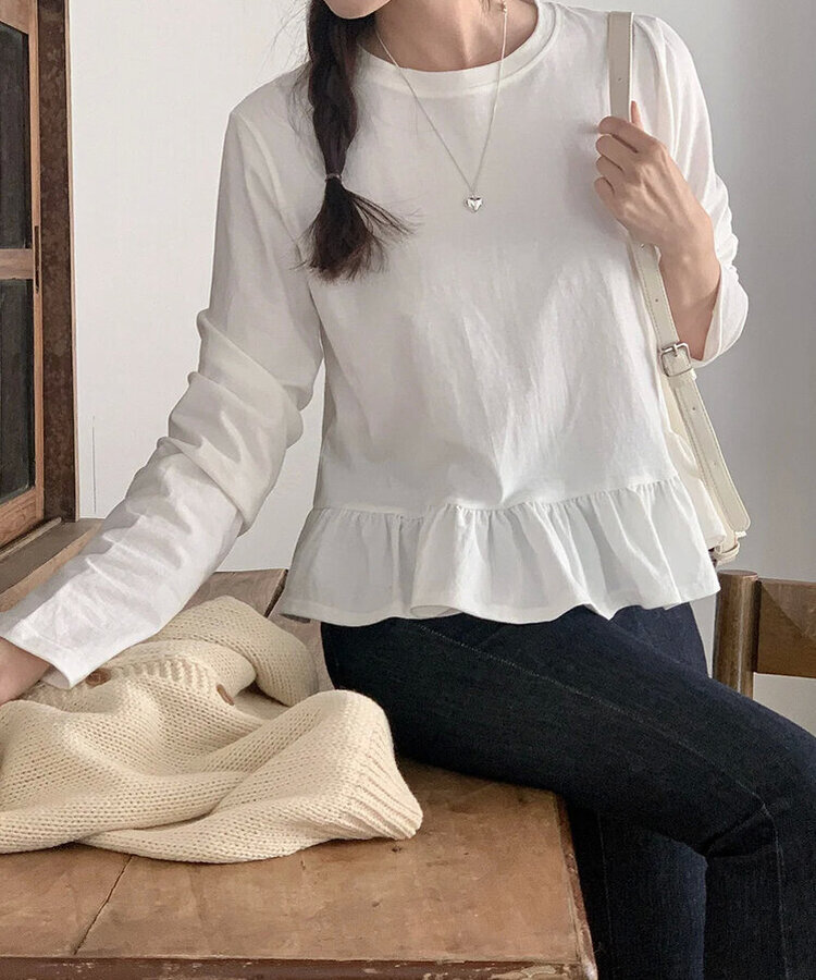 フリル長袖Ｔシャツ IVORY