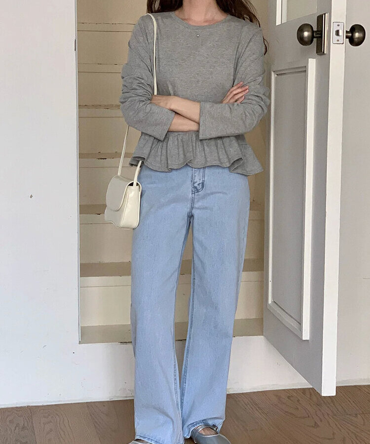 フリル長袖Ｔシャツ GREY