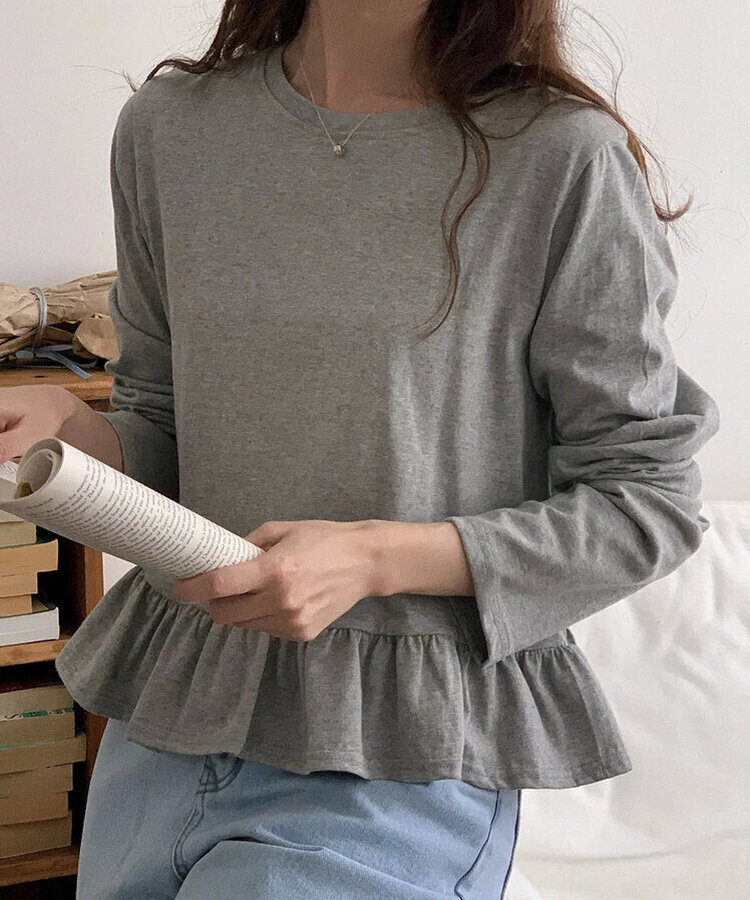 フリル長袖Ｔシャツ GREY