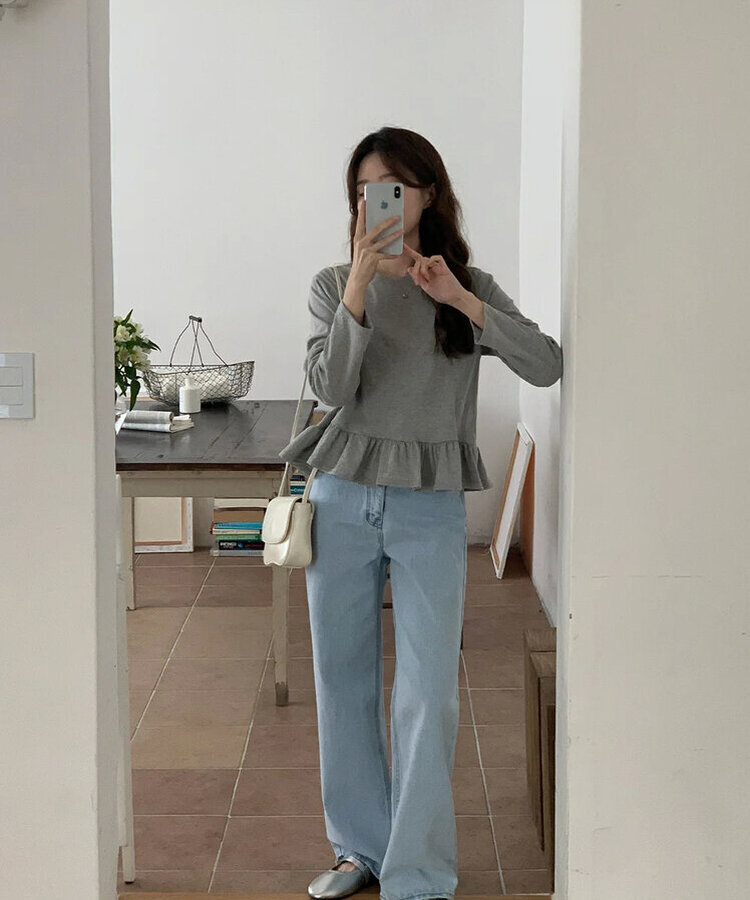 フリル長袖Ｔシャツ GREY