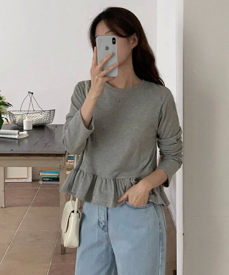 フリル長袖Ｔシャツ GREY
