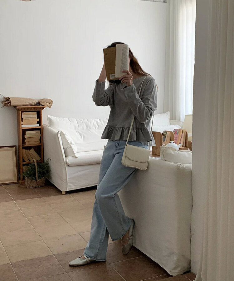 フリル長袖Ｔシャツ GREY