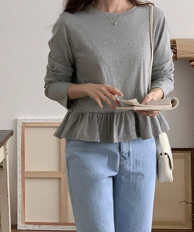 フリル長袖Ｔシャツ GREY