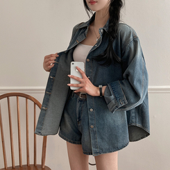 올티 데님 워싱 청남방 숏팬츠 투피스 세트 진청