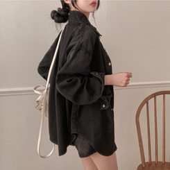 올티 데님 워싱 청남방 숏팬츠 투피스 세트 흑청