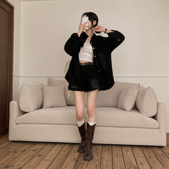 올티 데님 워싱 청남방 숏팬츠 투피스 세트 흑청