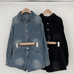 올티 데님 워싱 청남방 숏팬츠 투피스 세트