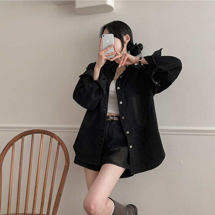 올티 데님 워싱 청남방 숏팬츠 투피스 세트 흑청