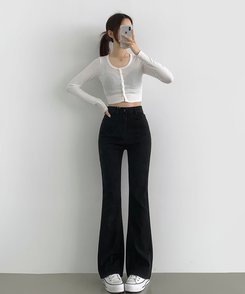 2XL일자 부츠컷 부담스럽지 않은 스판 데님팬츠 블랙