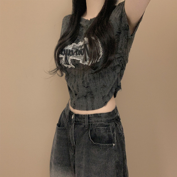 ダメージパクロップシャーリング半袖Tシャツ GREY