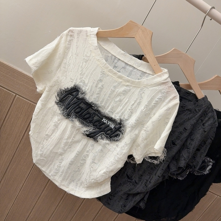 ダメージパクロップシャーリング半袖Tシャツ