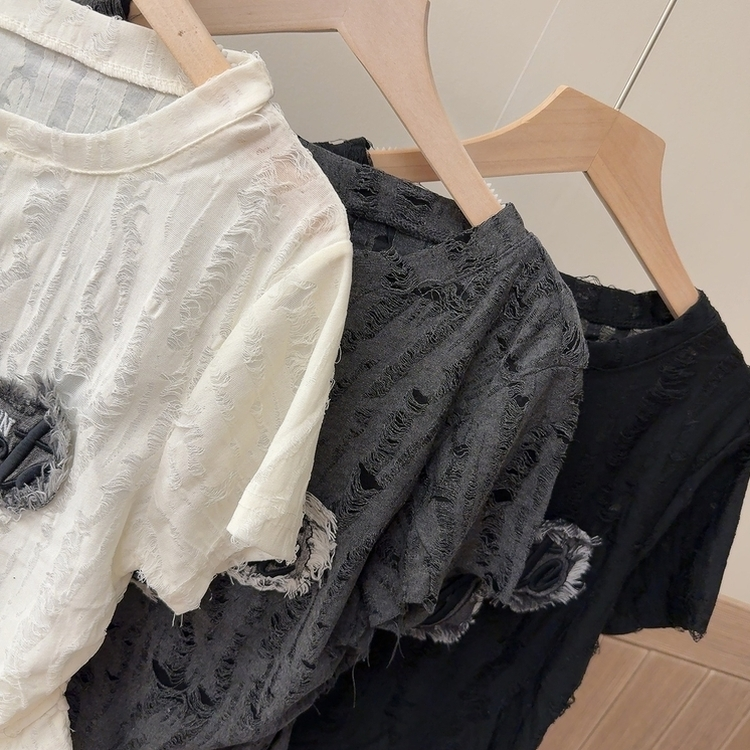 ダメージパクロップシャーリング半袖Tシャツ