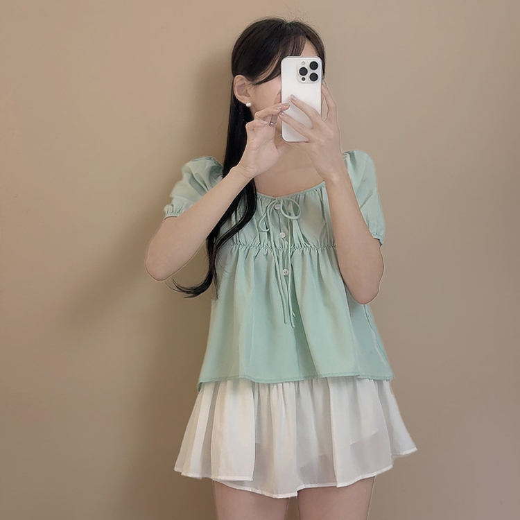 リボンオフショルダー半袖ブラウス(5color) MINT