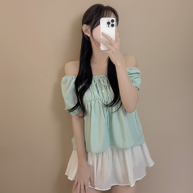 リボンオフショルダー半袖ブラウス(5color) MINT