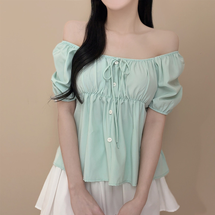 リボンオフショルダー半袖ブラウス(5color) MINT