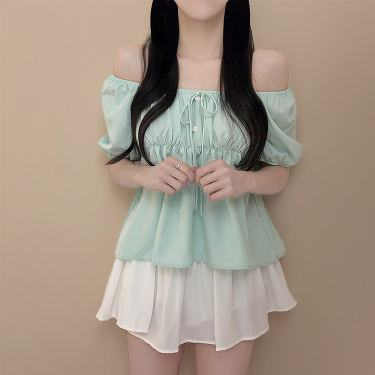 リボンオフショルダー半袖ブラウス(5color) MINT