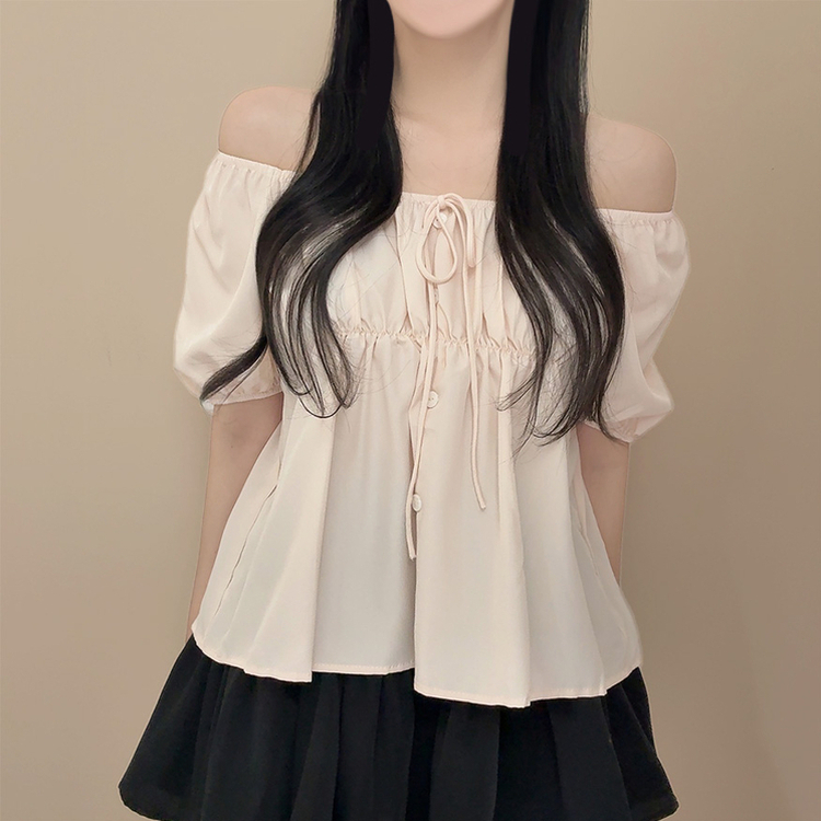 リボンオフショルダー半袖ブラウス(5color) BEIGE
