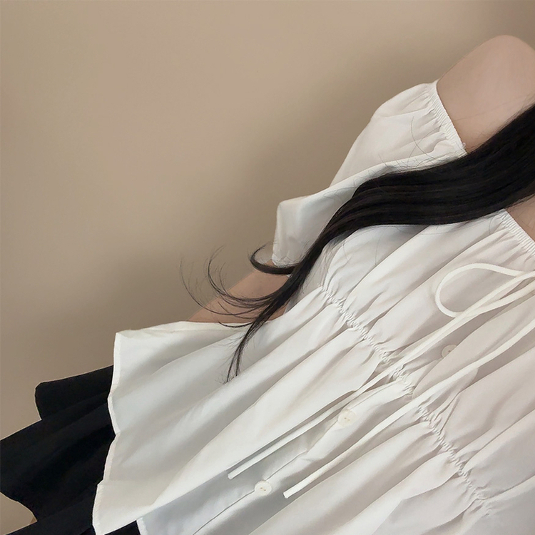 リボンオフショルダー半袖ブラウス(5color) WHITE