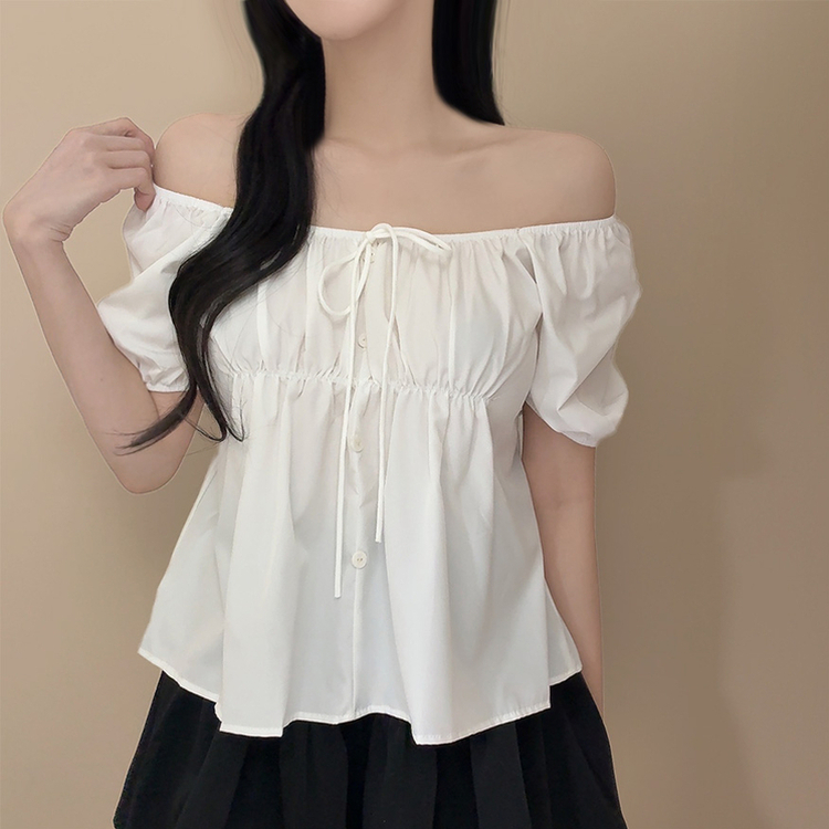 リボンオフショルダー半袖ブラウス(5color) WHITE