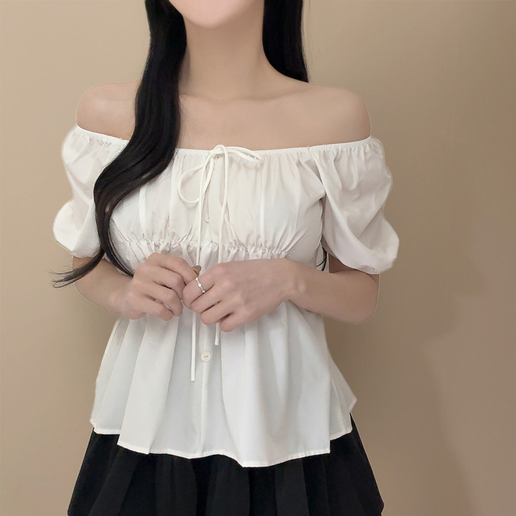 リボンオフショルダー半袖ブラウス(5color) WHITE