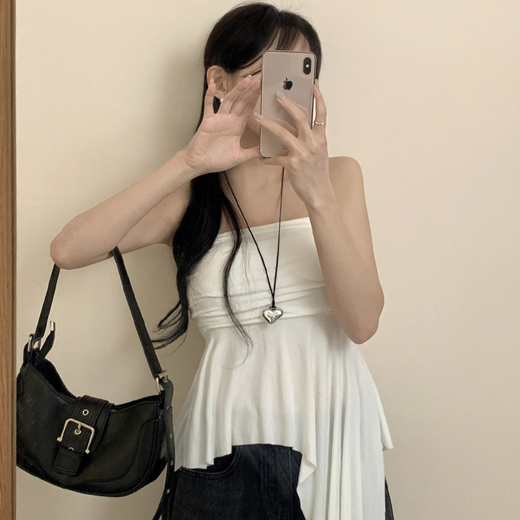 【カップ付き】ロングテールキャミソールブラウス WHITE