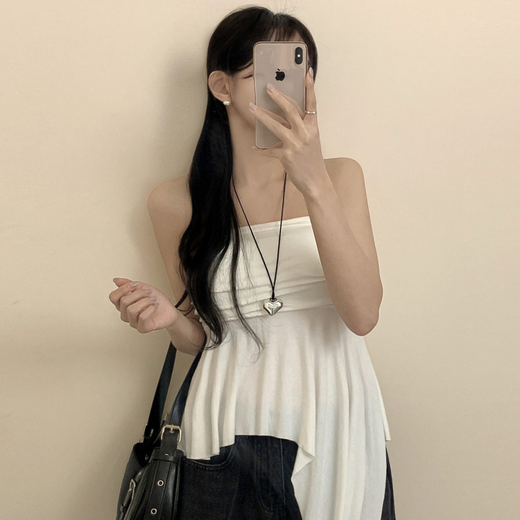 【カップ付き】ロングテールキャミソールブラウス WHITE