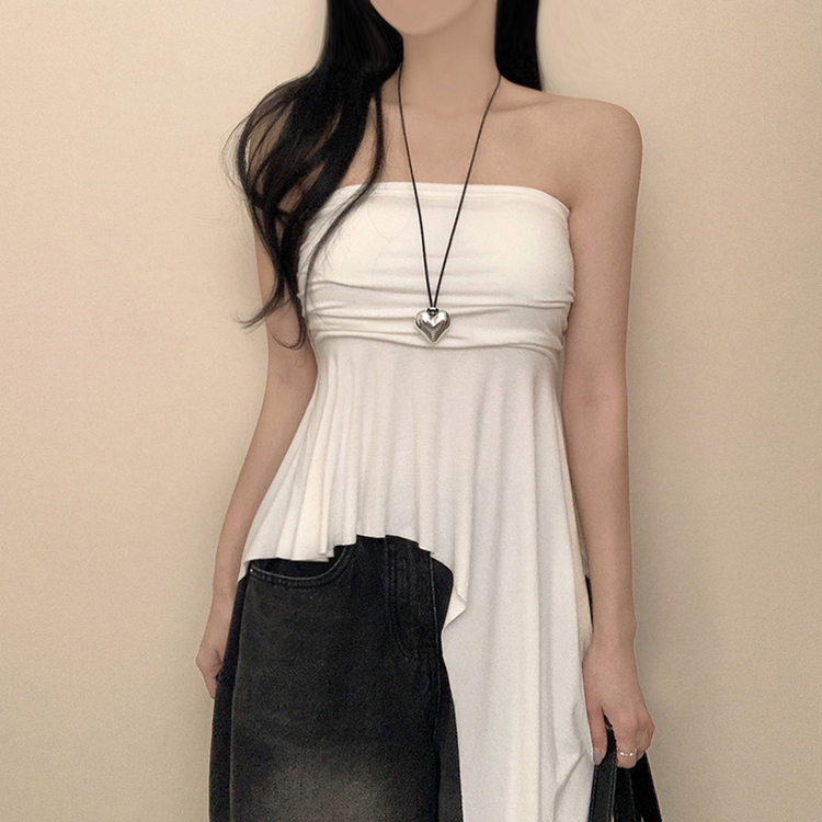 【カップ付き】ロングテールキャミソールブラウス WHITE